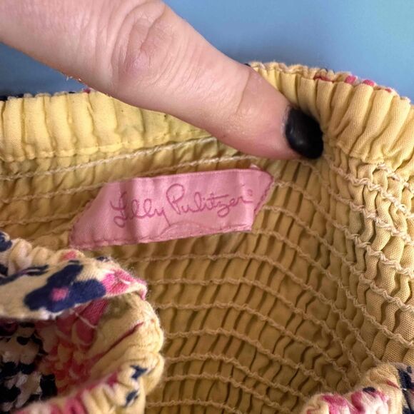 Lilly Pulitzer Girls Yellow Floral Tie Straps Smocked Bodice Dress Size Medium - Picture 4 of 6